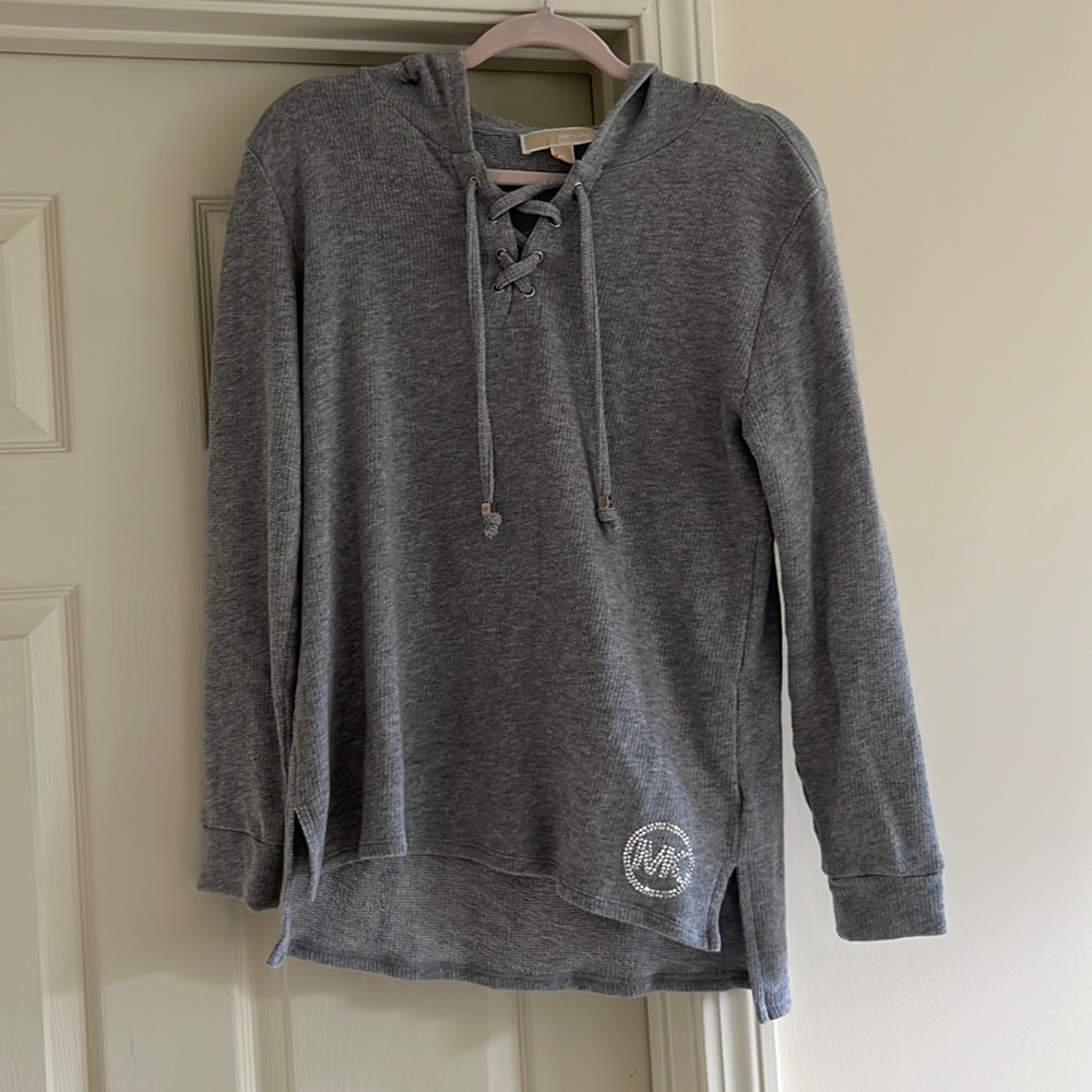 Michael Kors Gray Lace Up Drawstring Hoodie